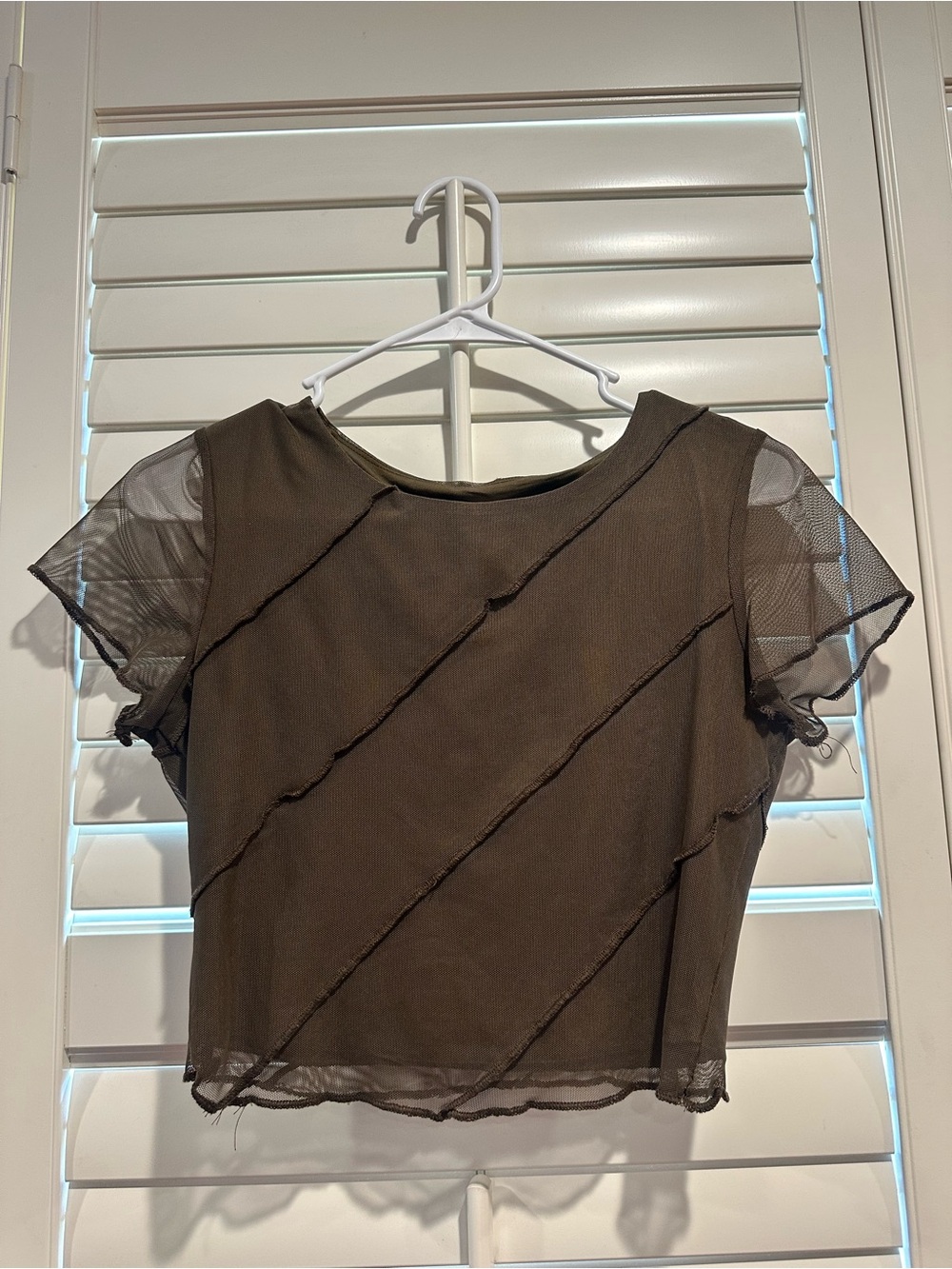 Princess Polly Women’s Brown Short Sleeve Mesh Accent Top